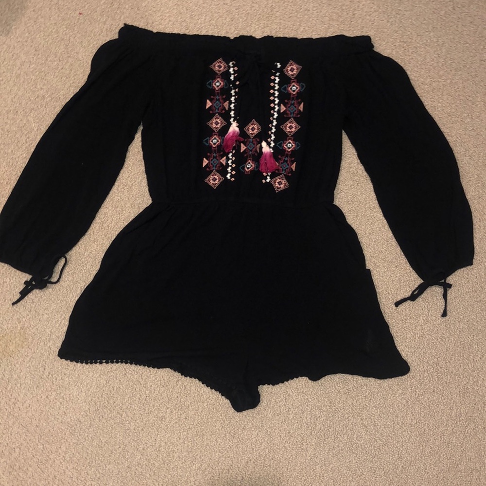 Cute black Romper with tribal pattern detail